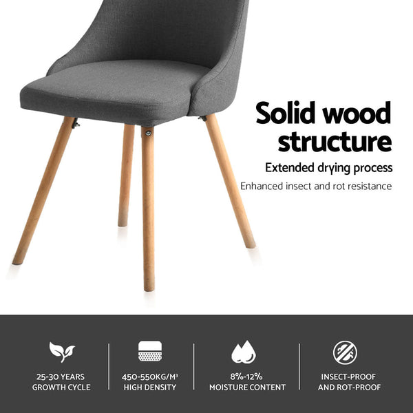 Artiss Dining Chairs Set of 4 Fabric Wooden Grey Artiss