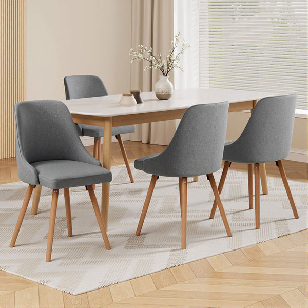 Artiss Dining Chairs Set of 4 Fabric Wooden Grey Artiss