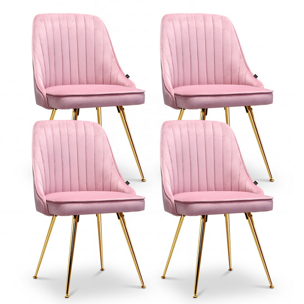Artiss Dining Chairs Set of 4 Velvet Channel Tufted Pink Artiss