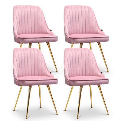 Artiss Dining Chairs Set of 4 Velvet Channel Tufted Pink