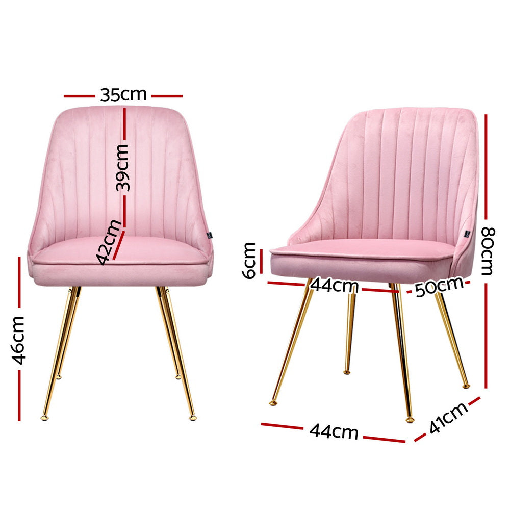 Artiss Dining Chairs Set of 4 Velvet Channel Tufted Pink Artiss