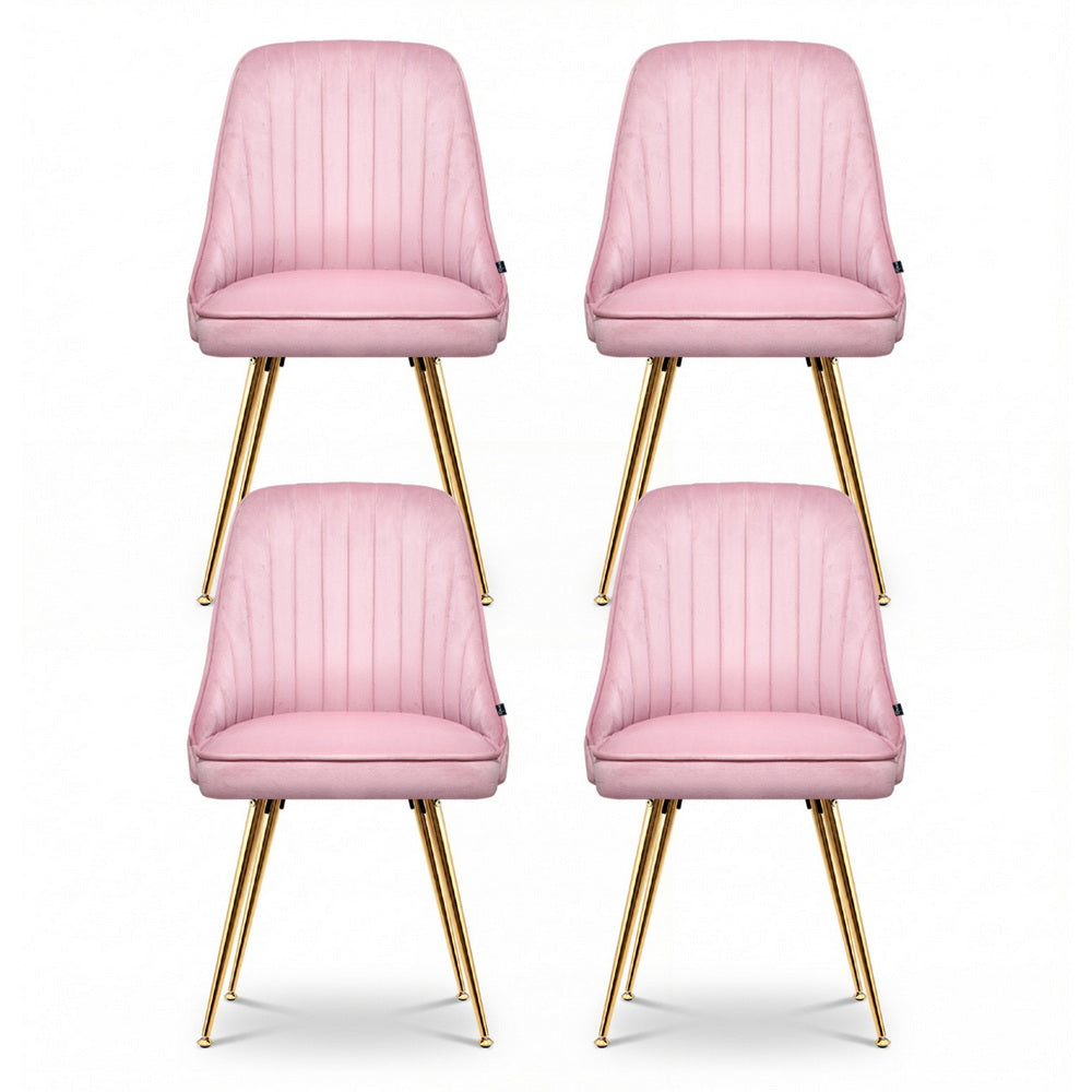 Artiss Dining Chairs Set of 4 Velvet Channel Tufted Pink Artiss