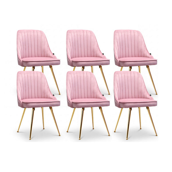 Artiss Dining Chairs Set of 6 Velvet Channel Tufted Pink Artiss