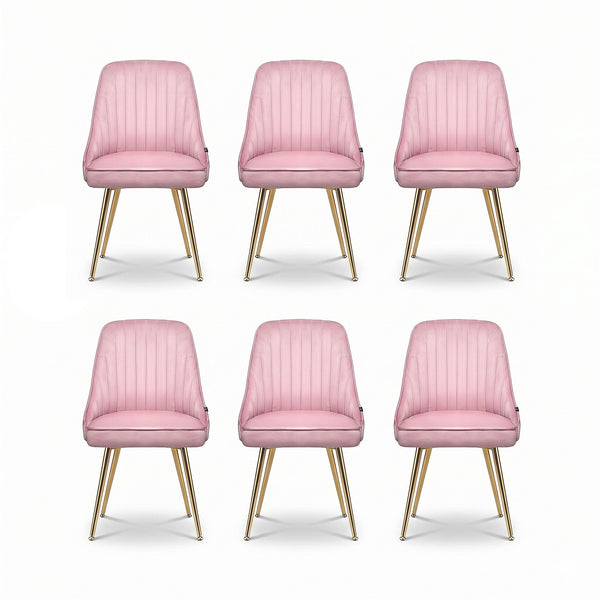 Artiss Dining Chairs Set of 6 Velvet Channel Tufted Pink Artiss