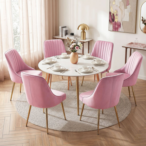 Artiss Dining Chairs Set of 6 Velvet Channel Tufted Pink Artiss