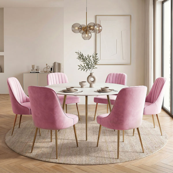 Artiss Dining Chairs Set of 6 Velvet Channel Tufted Pink Artiss