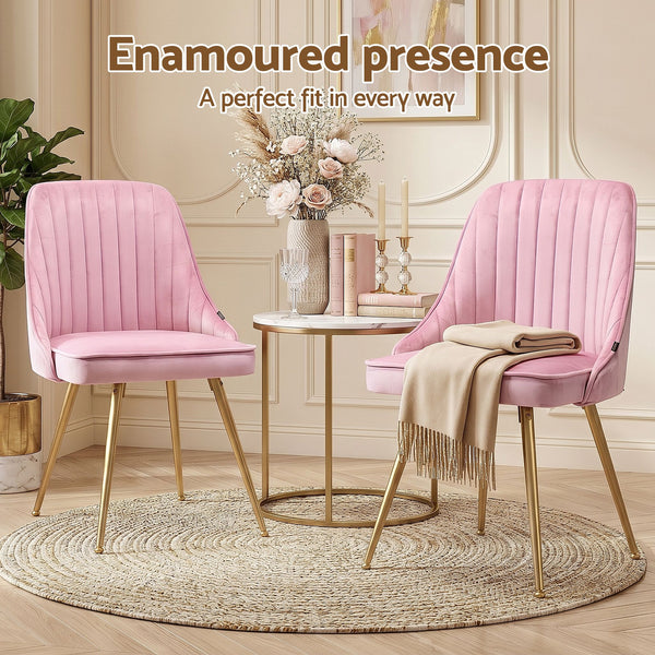 Artiss Dining Chairs Set of 6 Velvet Channel Tufted Pink Artiss