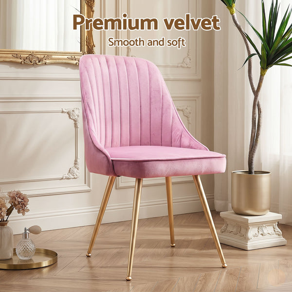 Artiss Dining Chairs Set of 6 Velvet Channel Tufted Pink Artiss