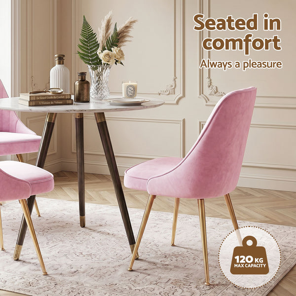 Artiss Dining Chairs Set of 6 Velvet Channel Tufted Pink Artiss