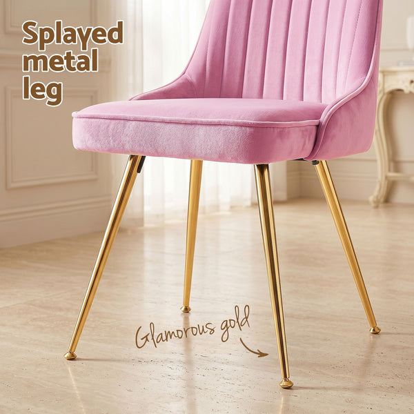 Artiss Dining Chairs Set of 6 Velvet Channel Tufted Pink Artiss