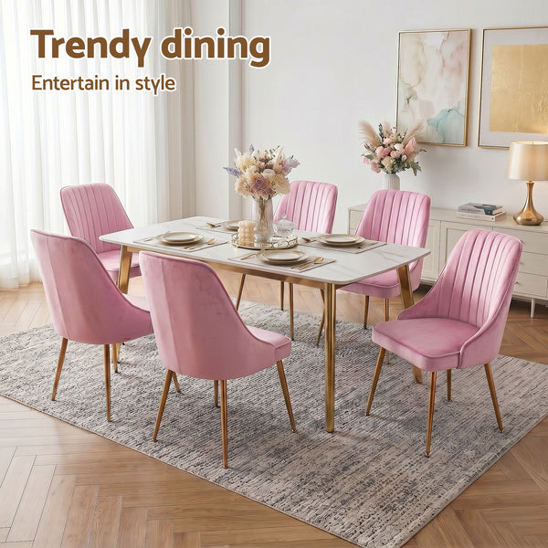 Artiss Dining Chairs Set of 6 Velvet Channel Tufted Pink Artiss
