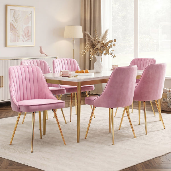 Artiss Dining Chairs Set of 6 Velvet Channel Tufted Pink Artiss