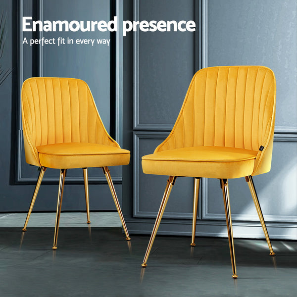 Artiss Dining Chairs Set of 4 Velvet Channel Tufted Yellow Artiss