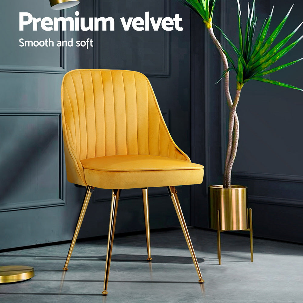 Artiss Dining Chairs Set of 4 Velvet Channel Tufted Yellow Artiss