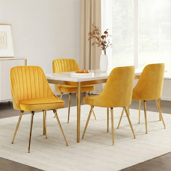 Artiss Dining Chairs Set of 4 Velvet Channel Tufted Yellow Artiss