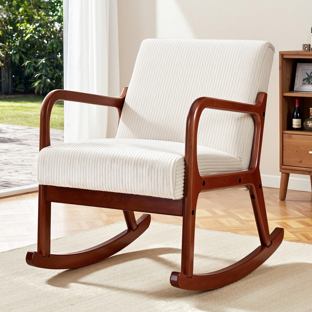 Artiss Rocking Armchair Nursing Chair Corduroy Beige Awezingly