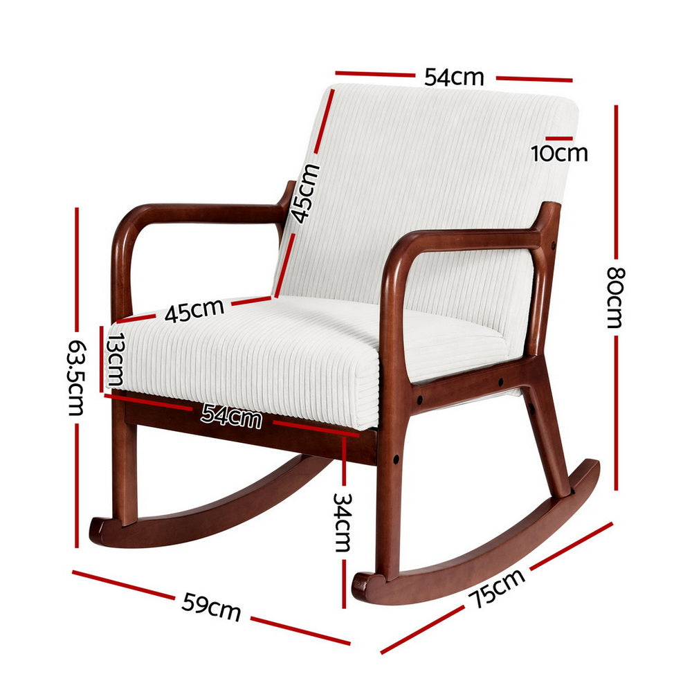 Artiss Rocking Armchair Nursing Chair Corduroy Beige Awezingly