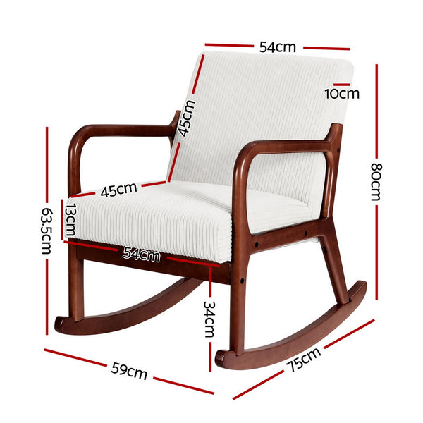Artiss Rocking Armchair Nursing Chair Corduroy Beige Awezingly