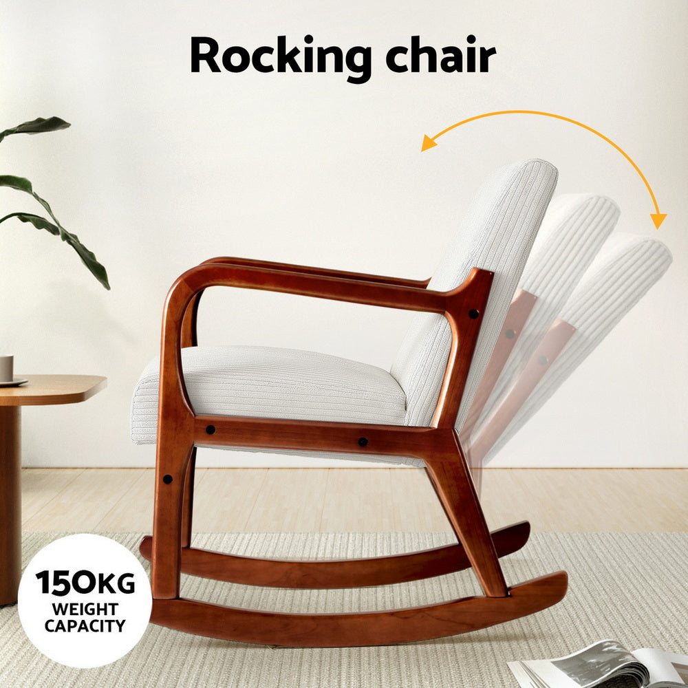 Artiss Rocking Armchair Nursing Chair Corduroy Beige Awezingly