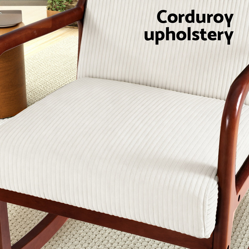 Artiss Rocking Armchair Nursing Chair Corduroy Beige Awezingly