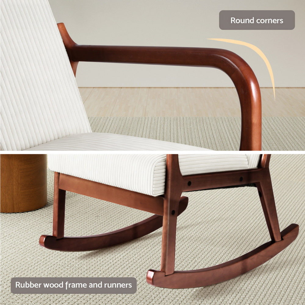 Artiss Rocking Armchair Nursing Chair Corduroy Beige Awezingly