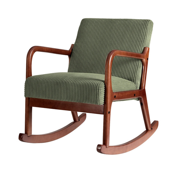 Artiss Rocking Armchair Nursery Chair Corduroy Green Artiss