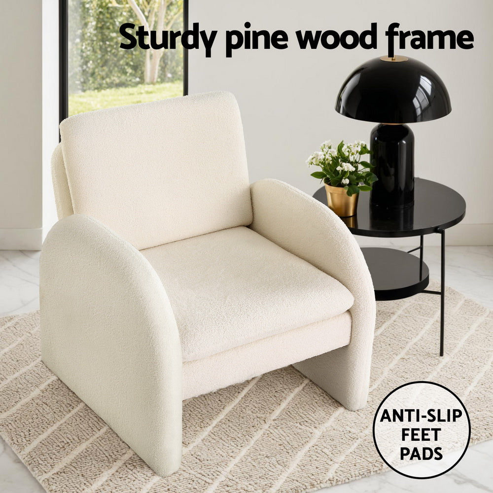 Artiss Armchair Accent Chair Lounge Tub Sofa Couch Curved Arm Seat Boucle White Artiss