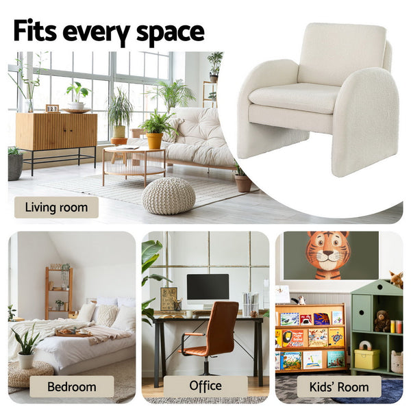 Artiss Armchair Accent Chair Lounge Tub Sofa Couch Curved Arm Seat Boucle White Artiss