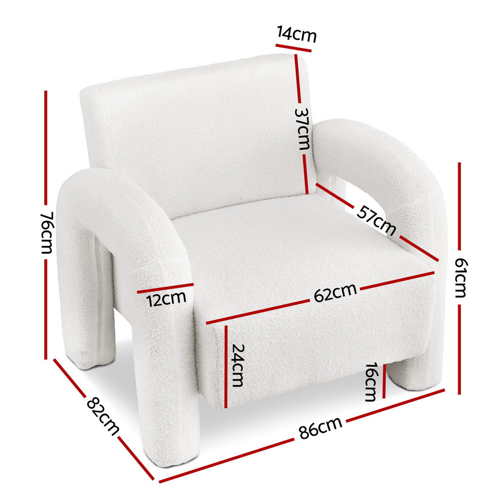 Artiss Armchair Accent Chair Lounge Sofa Couch Curved Seat Boucle White Awezingly