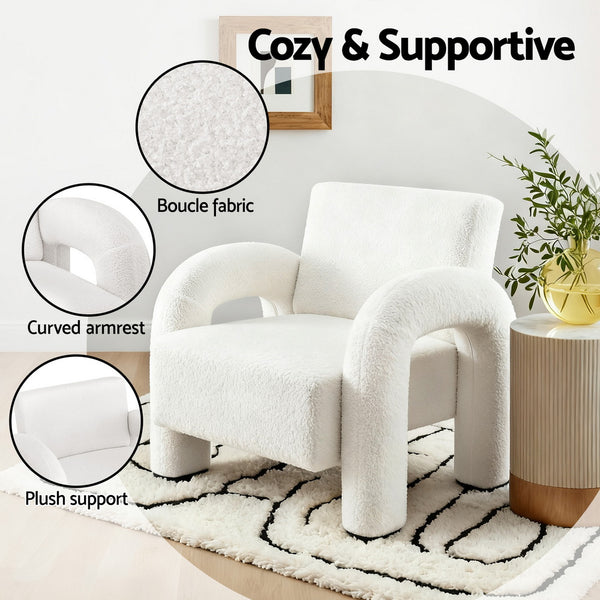 Artiss Armchair Accent Chair Lounge Sofa Couch Curved Seat Boucle White Awezingly