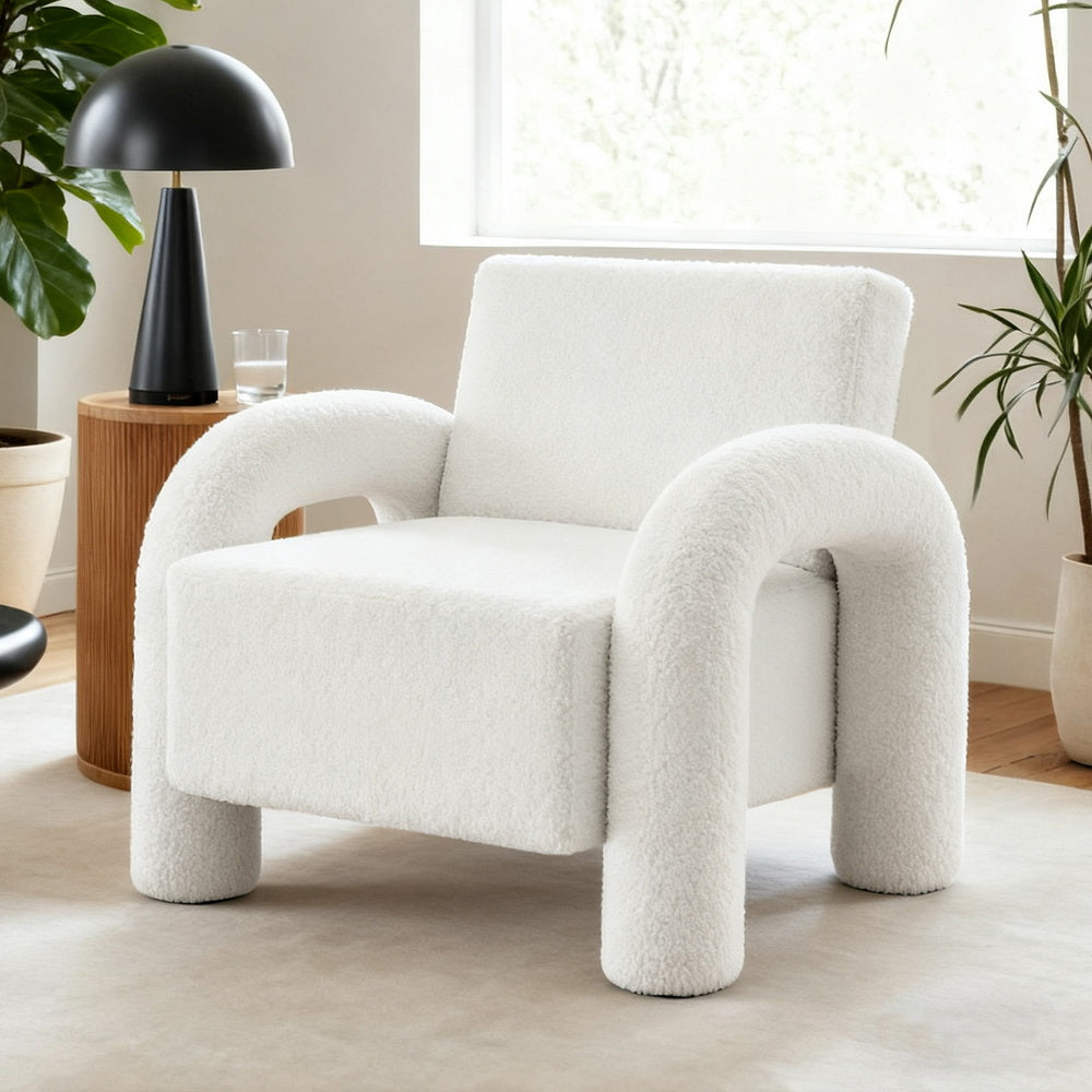 Artiss Armchair Accent Chair Lounge Sofa Couch Curved Seat Boucle White Awezingly