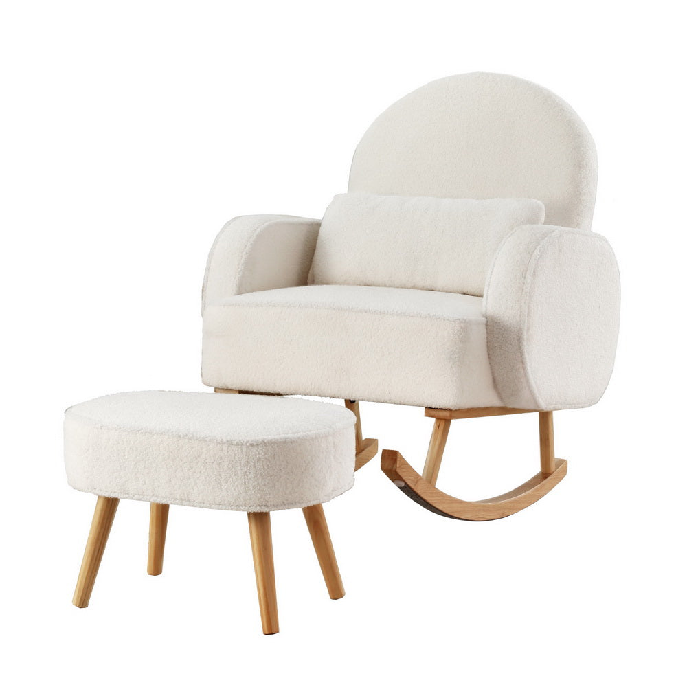Artiss Armchair Rocking Chair Ottoman Lounge Footrest Round Nursing Boucle White Artiss