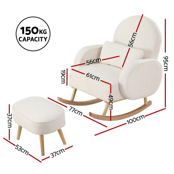 Artiss Armchair Rocking Chair Ottoman Lounge Footrest Round Nursing Boucle White Artiss
