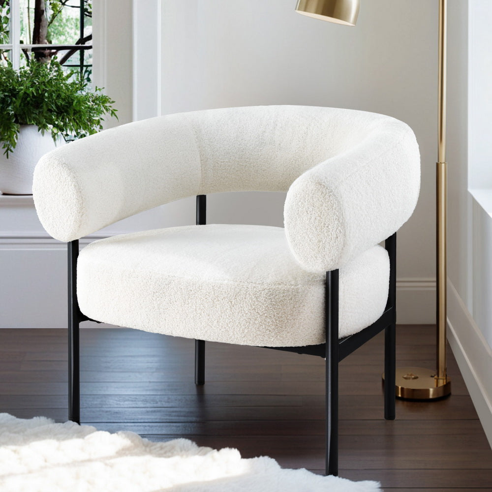 Artiss Armchair Accent Chair Curved Boucle White Artiss