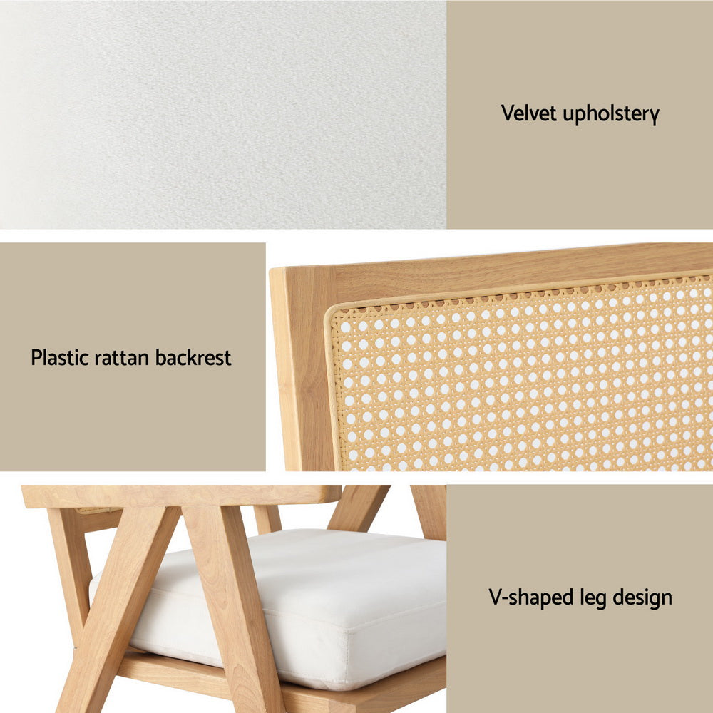 Artiss Armchair Accent Chair Lounge Rattan Velvet Pine Artiss