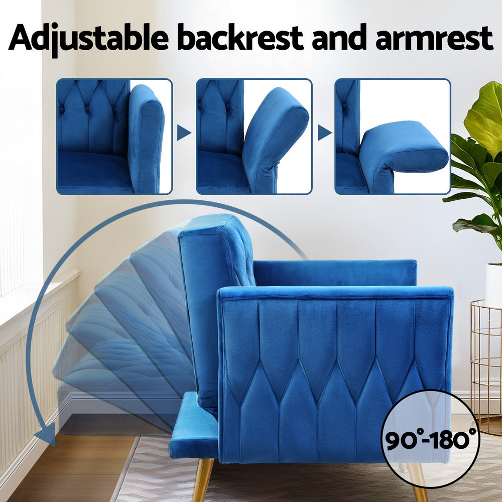 Artiss Armchair Ottoman Accent Chair Pillow Velvet Blue Artiss