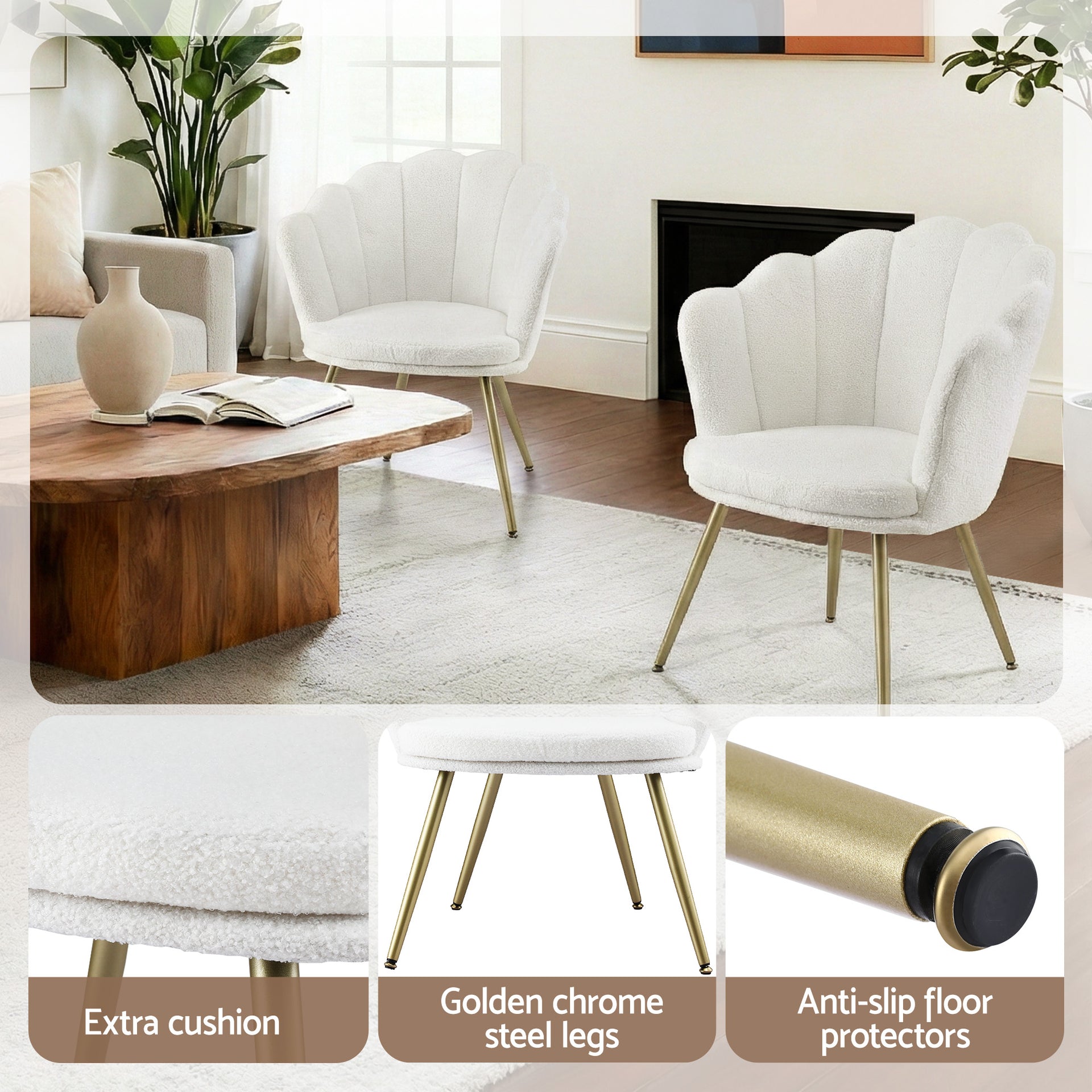 Artiss Armchair Teddy Fleece White Callista Awezingly