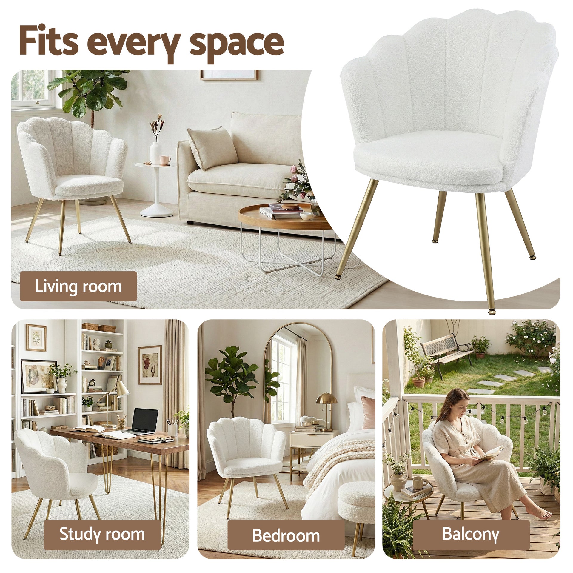 Artiss Armchair Teddy Fleece White Callista Awezingly