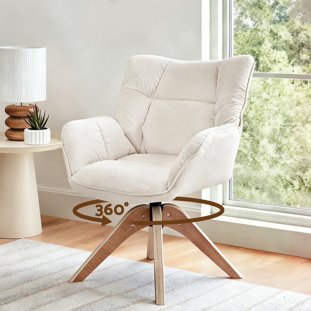 Artiss Swivel Chair Armchair Nursing Velvet White Artiss
