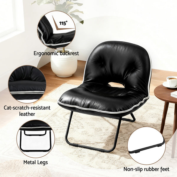 Artiss Foldable Chair 2-In-1 Armchair Lounge Chair Portable Black Artiss