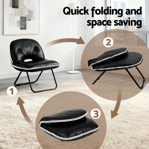Artiss Foldable Chair 2-In-1 Armchair Lounge Chair Portable Black Artiss