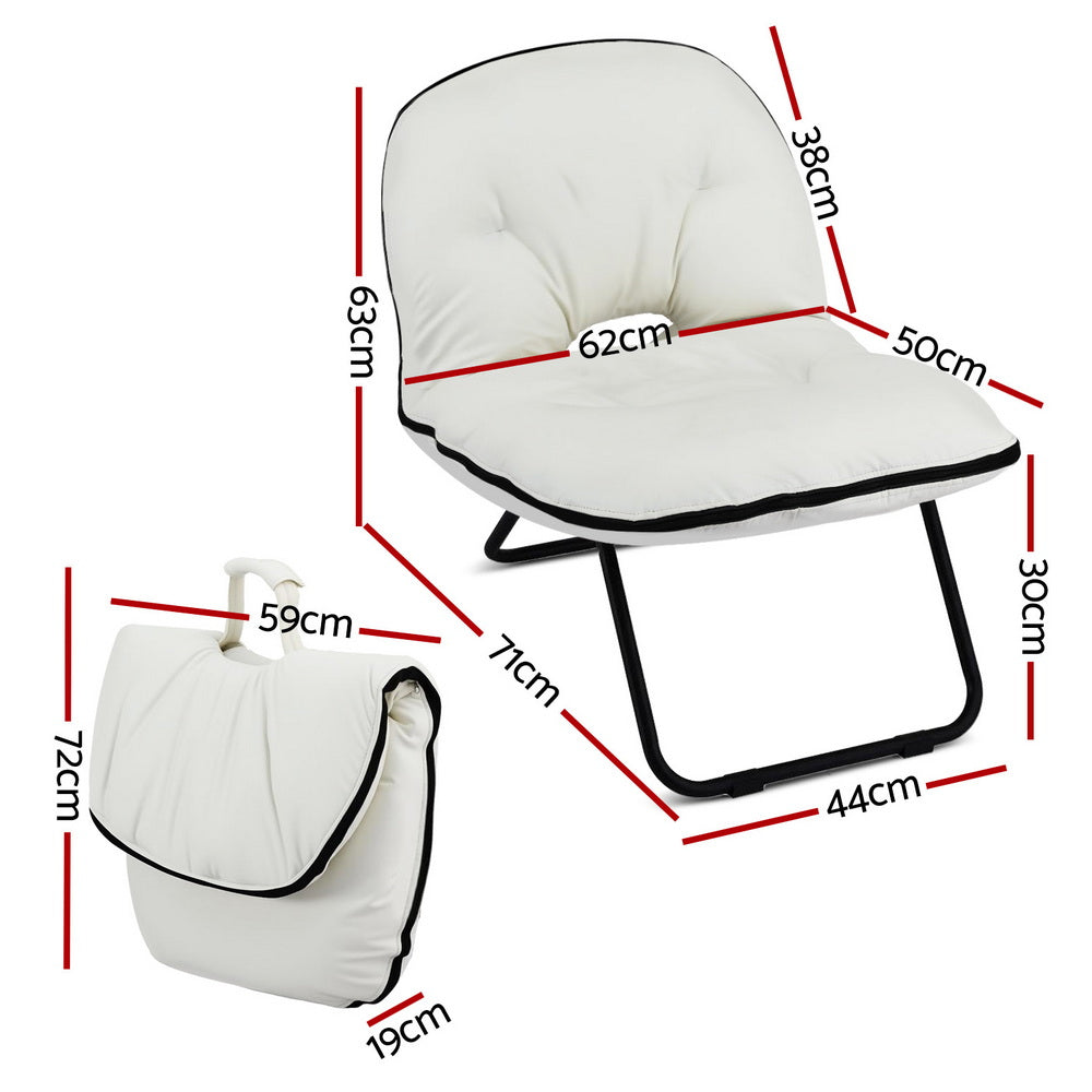 Artiss Foldable Chair 2-In-1 Armchair Lounge Chair Portable White Artiss