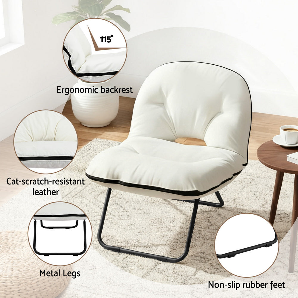 Artiss Foldable Chair 2-In-1 Armchair Lounge Chair Portable White Artiss