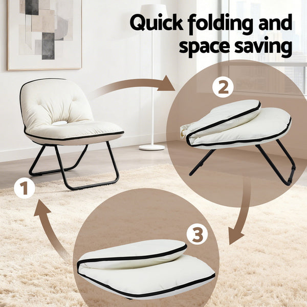 Artiss Foldable Chair 2-In-1 Armchair Lounge Chair Portable White Artiss