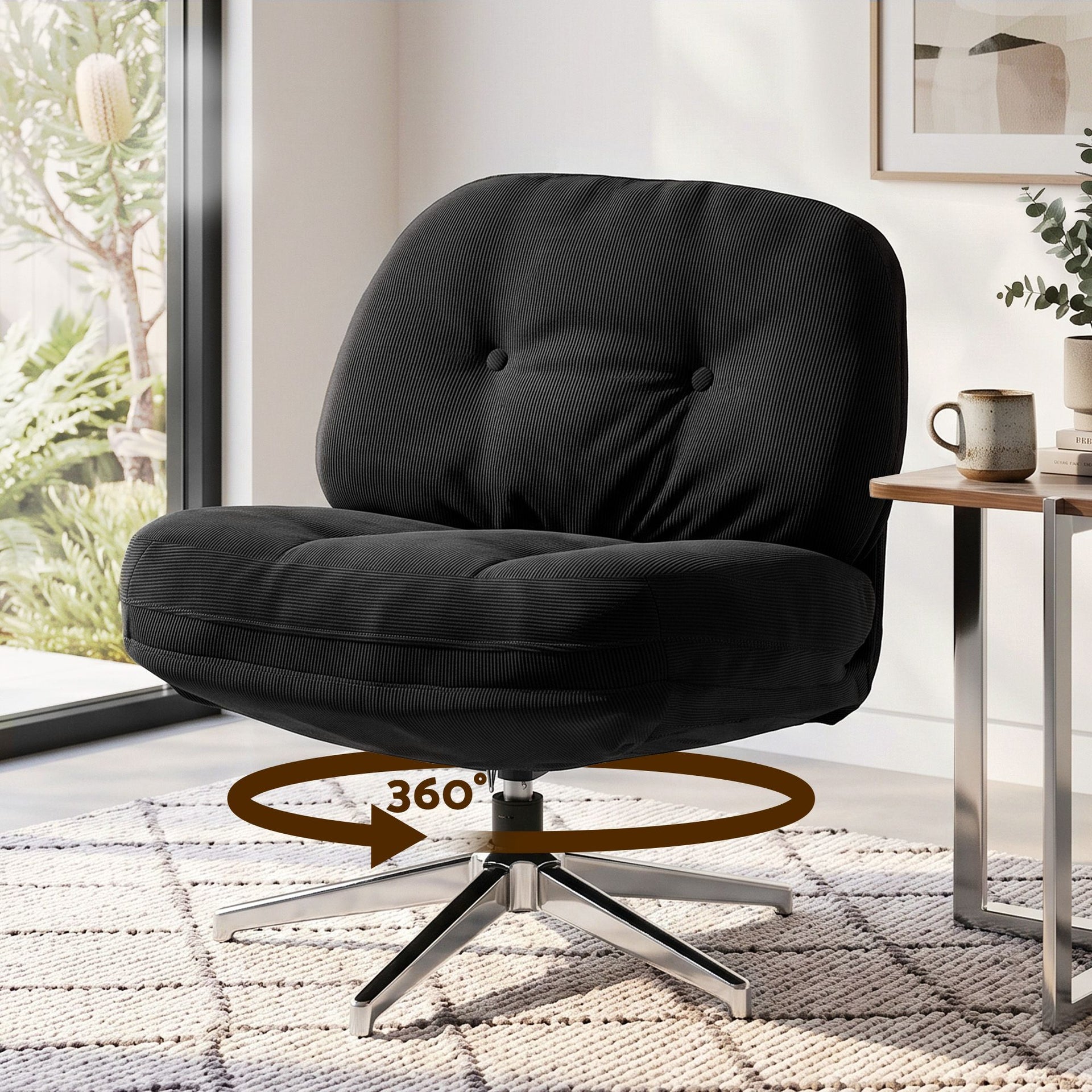 Artiss Swivel Chair Nursing Armchair Lounge Corduroy Steel Star Base Black Artiss