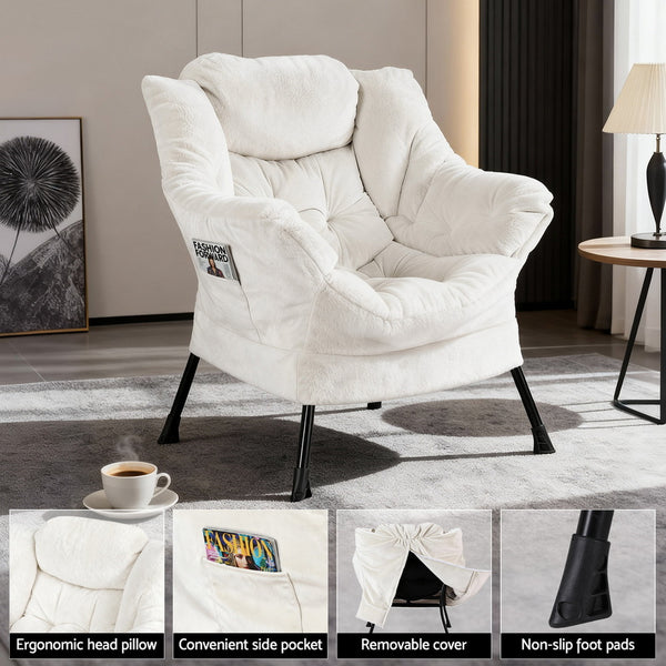 Artiss Armchair Accent Chair Ottoman Lounge Footrest Velvet White Artiss