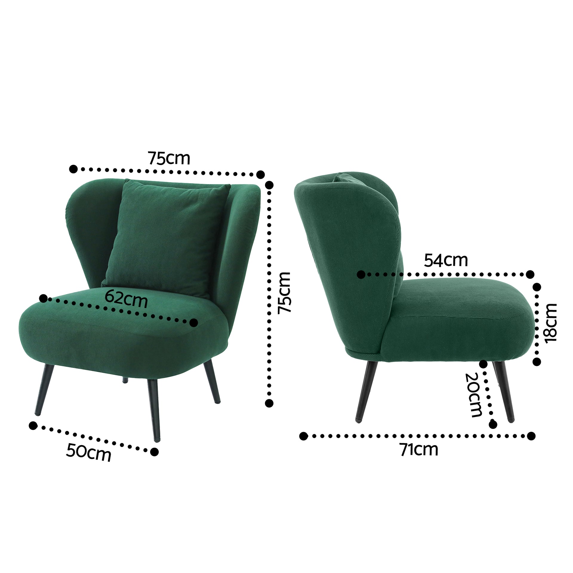 Artiss Armchair Accent Chair Lounge Tub Sofa Couch Corduroy Velvet Green Awezingly