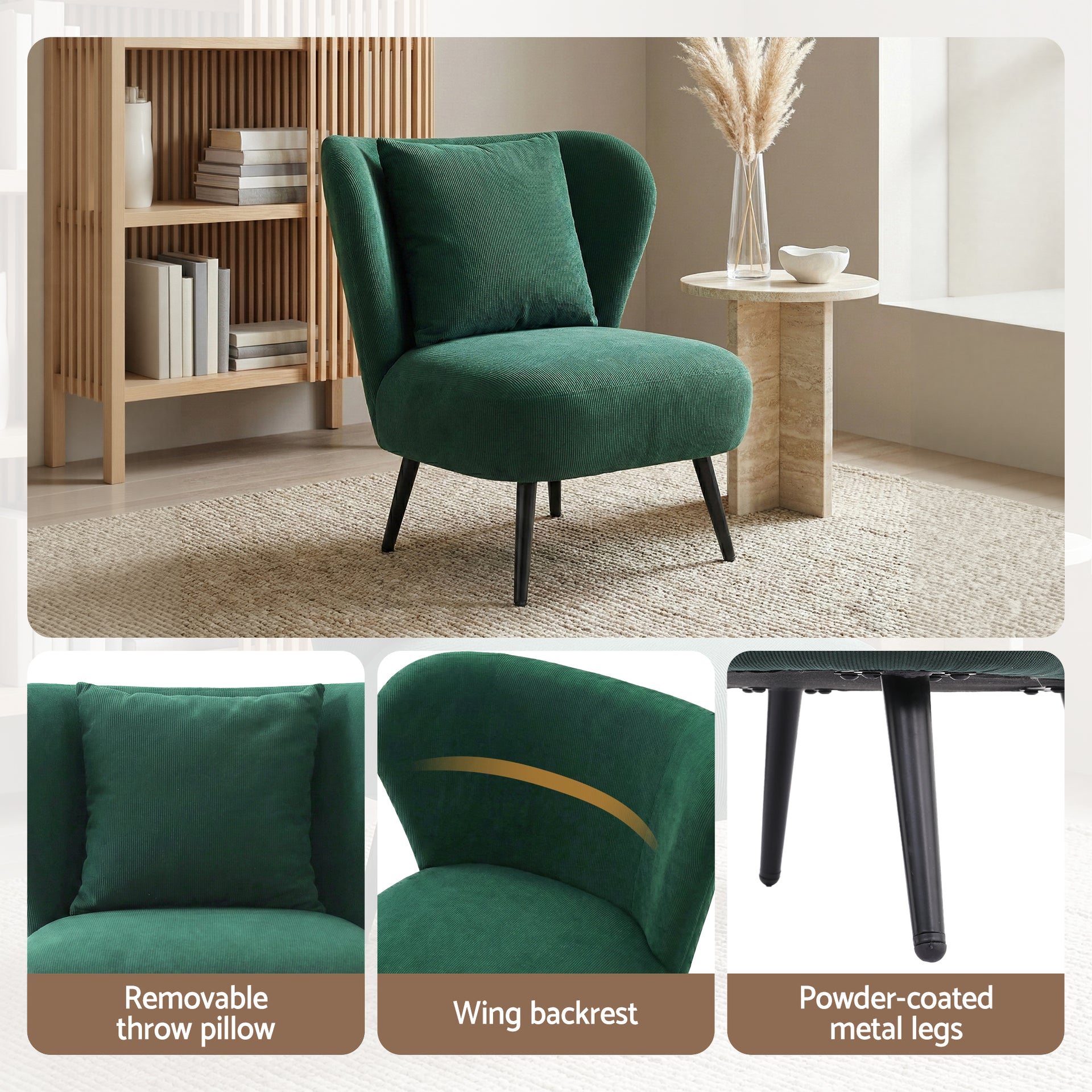 Artiss Armchair Accent Chair Lounge Tub Sofa Couch Corduroy Velvet Green Awezingly