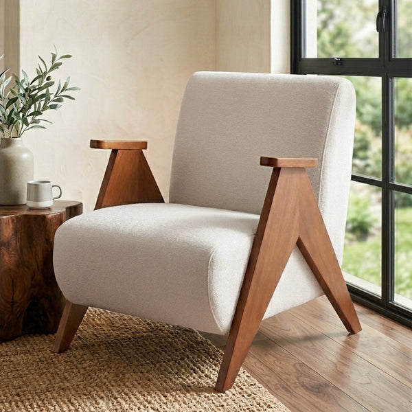 Artiss Armchair Accent Chair Sturdy Upholstered Solid Wood Chenille Fabric White Awezingly