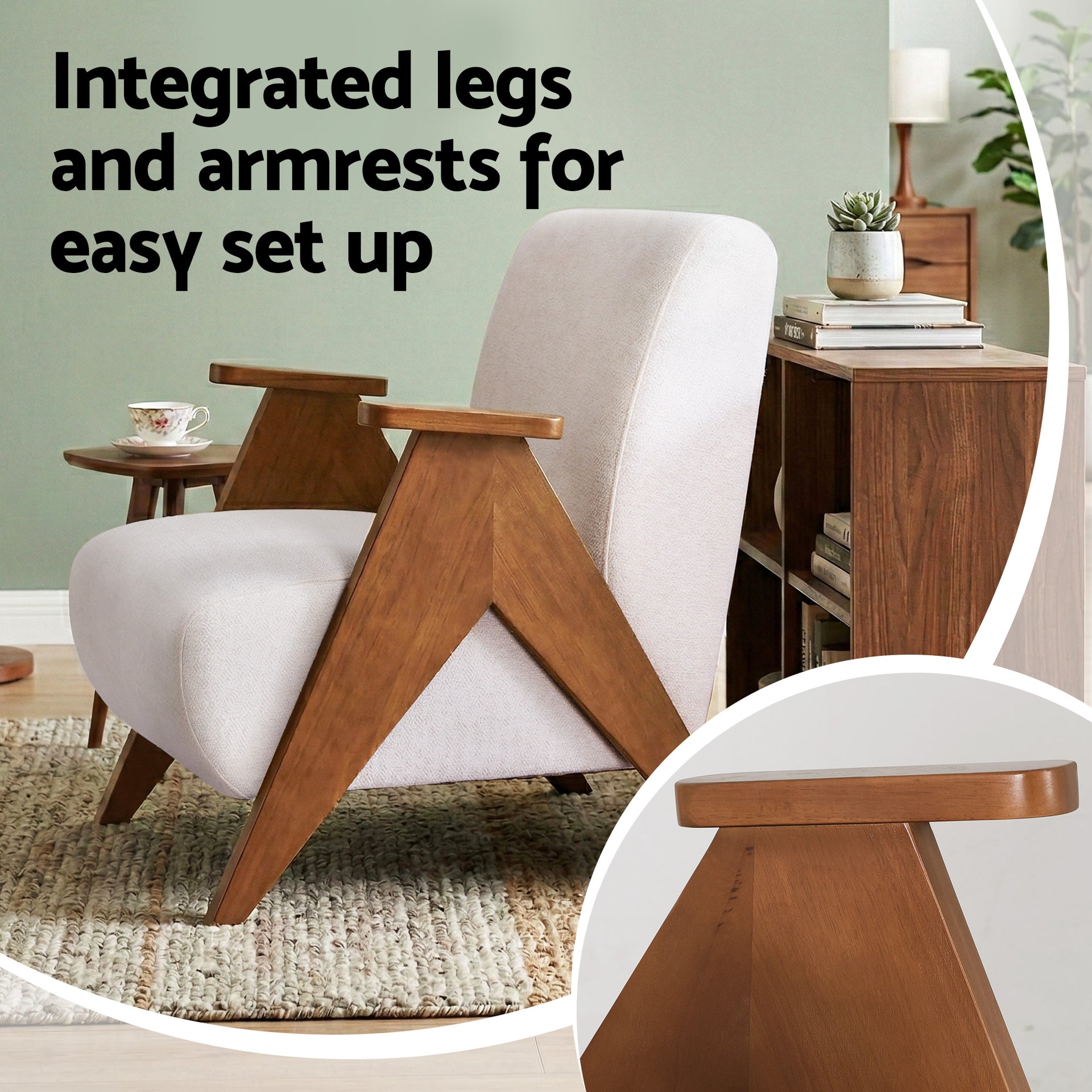 Artiss Armchair Accent Chair Sturdy Upholstered Solid Wood Chenille Fabric White Awezingly